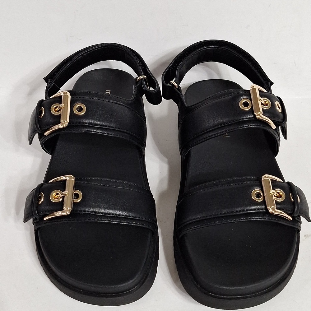 Madden Girl (NEW) Black Faux Leather Platform Slingback Buckle Retro Sandal Sz 6